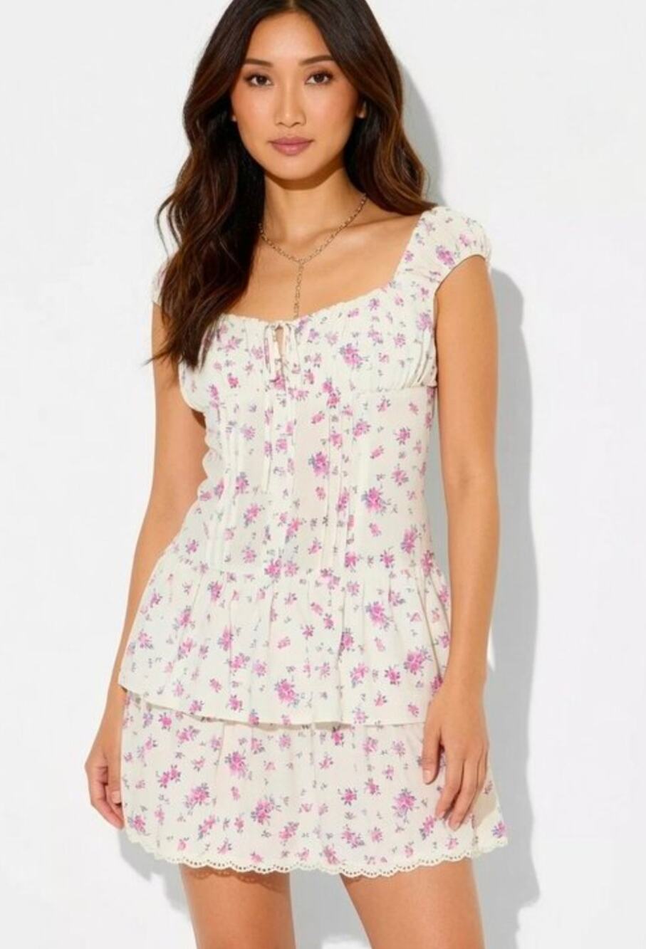 Wild Fable White & Pink Floral Ruffle Dress XL
